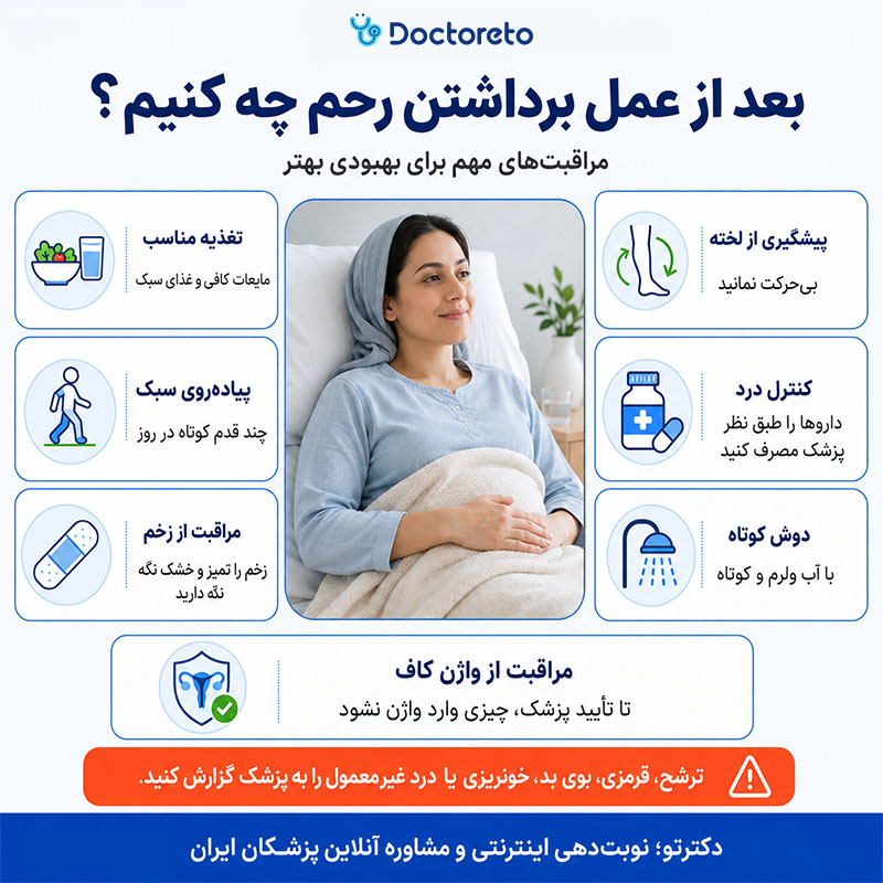 اینفوگرافی بعد از عمل برداشتن رحم چه باید کرد