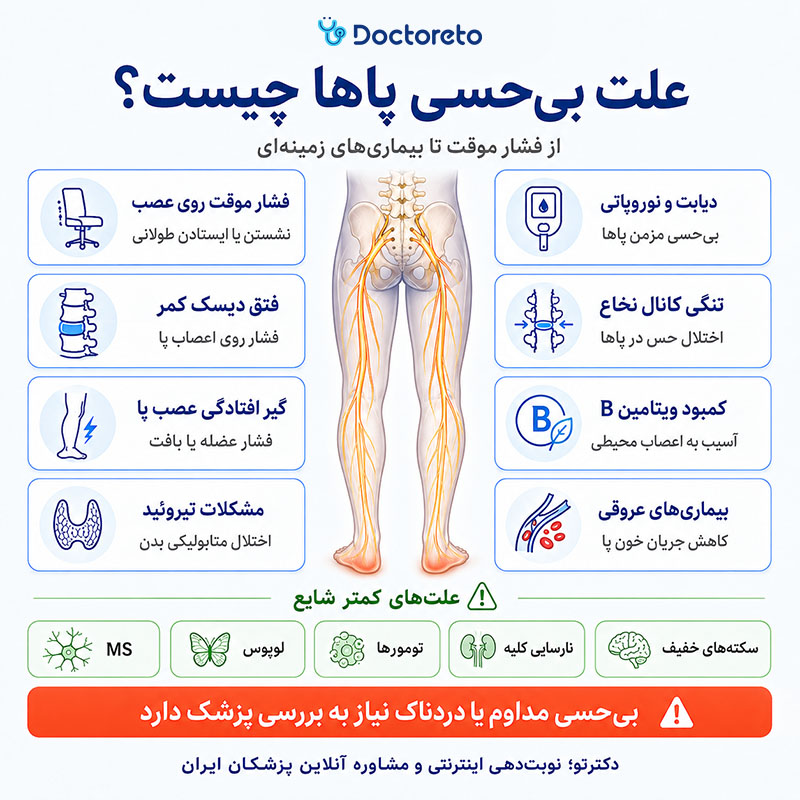 اینفوگرافی علت بی حسی پاها