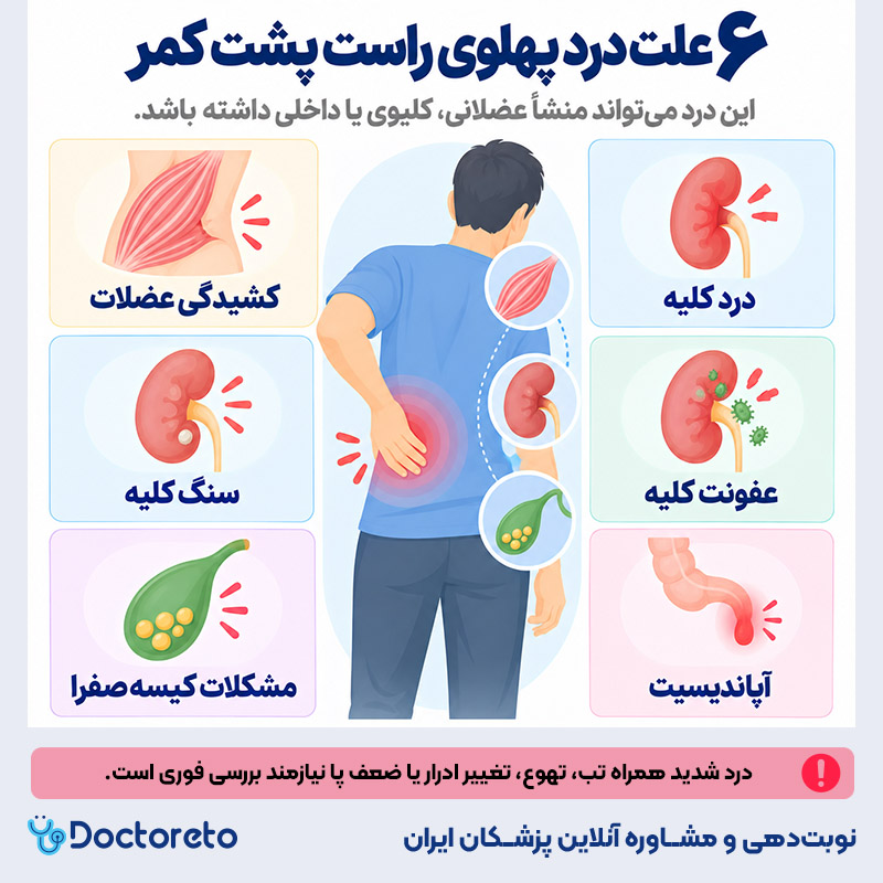اینفوگرافیک درد پهلوی راست پشت کمر