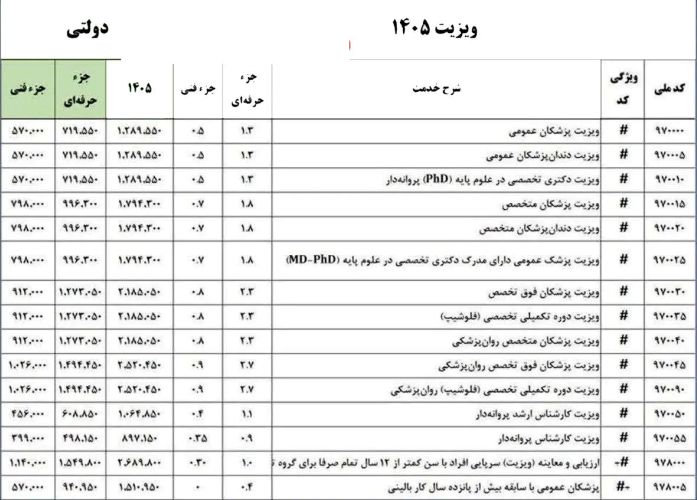 ویزیت پزشکان بخش دولتی 1405